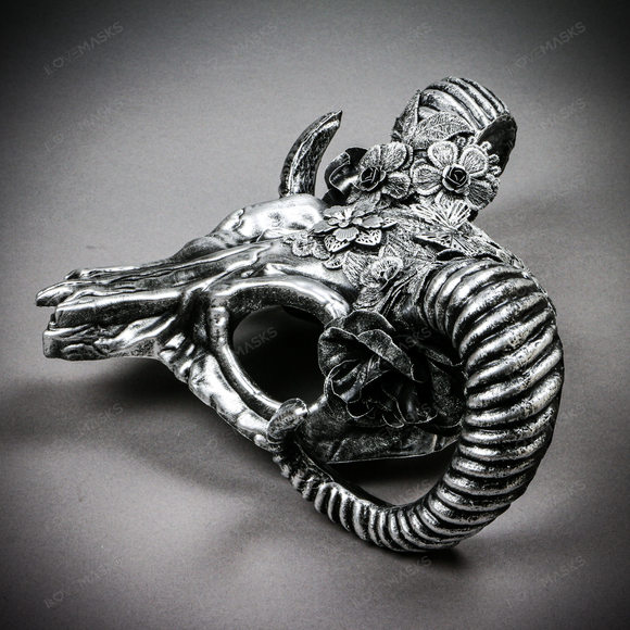 Antelope Devil Ram Horn Skull Ghost Masquerade Mask - Black Silver - Picture 9 of 9